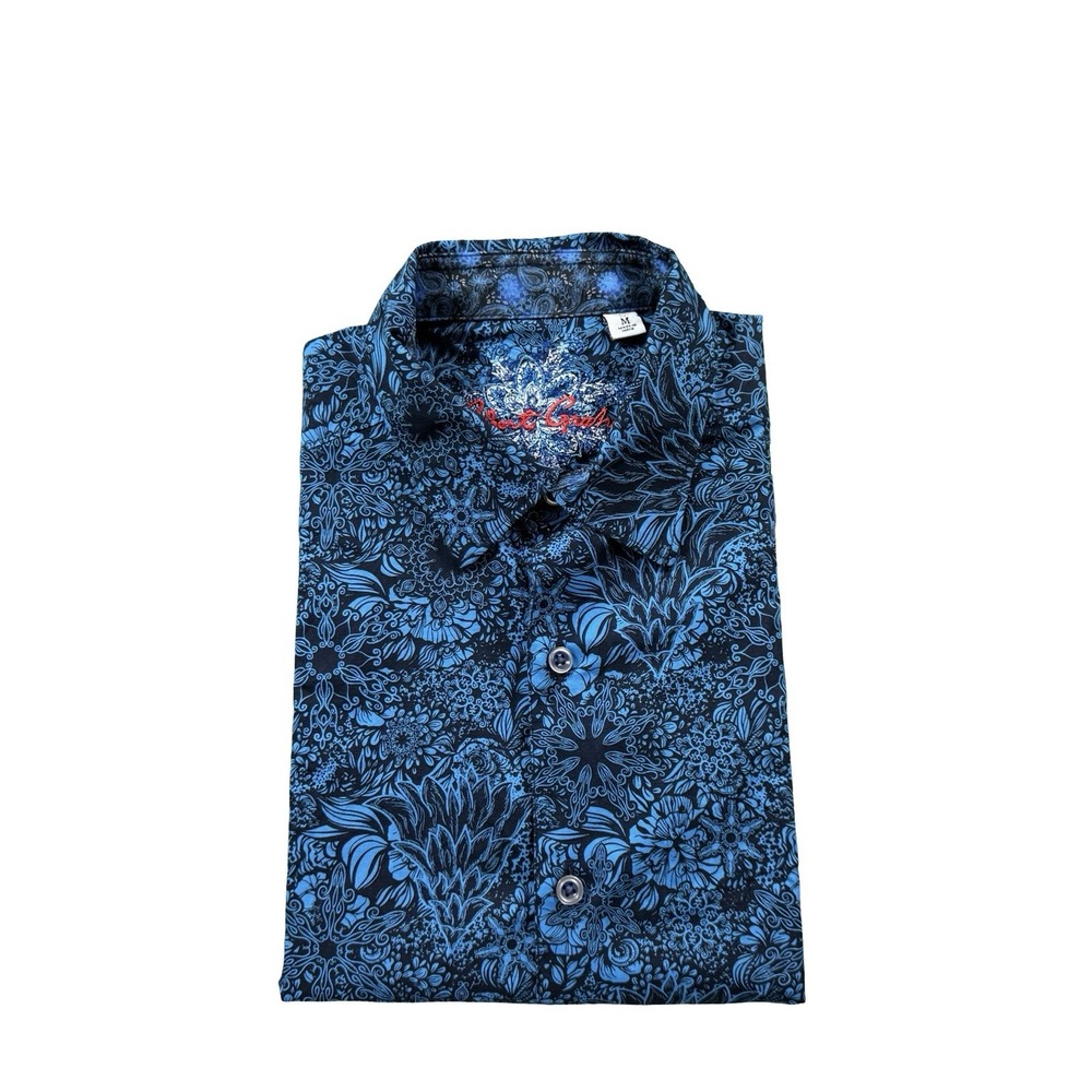 Robert Graham Mens Blue Black Floral Paisley S/S Button Front Shirt Size Medium